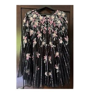 Mac Duggal Black High Neck Embellished Trapeze Dress size 14